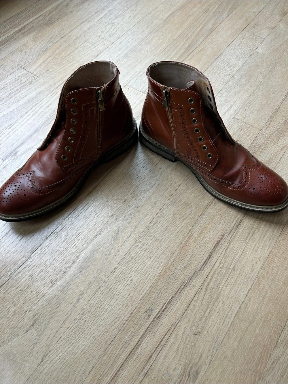 Men's Classic Leather Bruno Marc Wingtip Zipper Ankle Boots, Size 7
